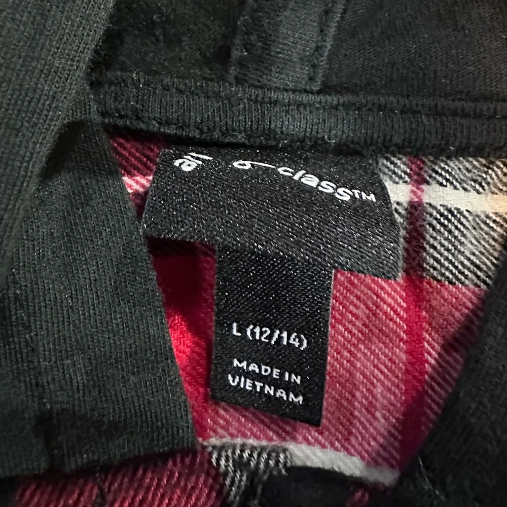 Art Class Boys Flannel Hoodie Shirt Red Black‎ Plaid Size L (12/14)  NWT